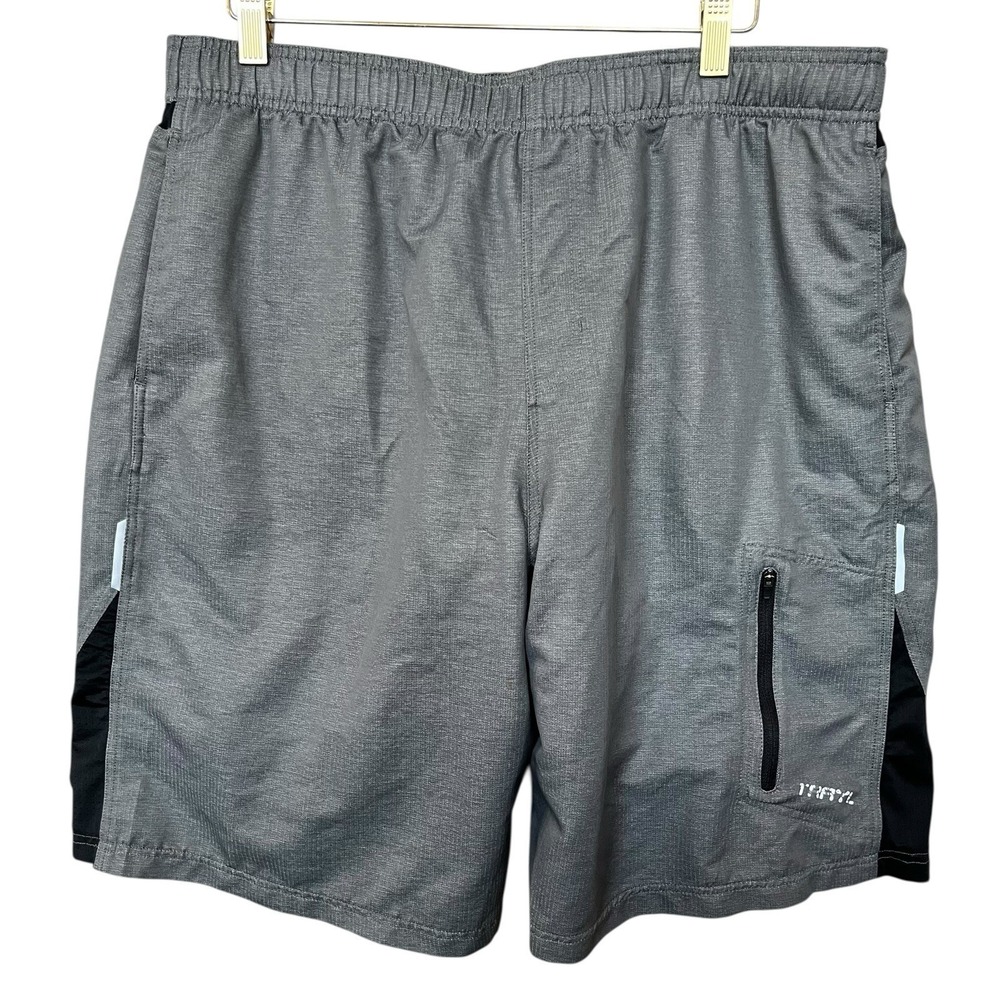 TRAYL Cycling Mountain Bike Shorts Mens XL Gray Black Padded 4 Pockets Racing